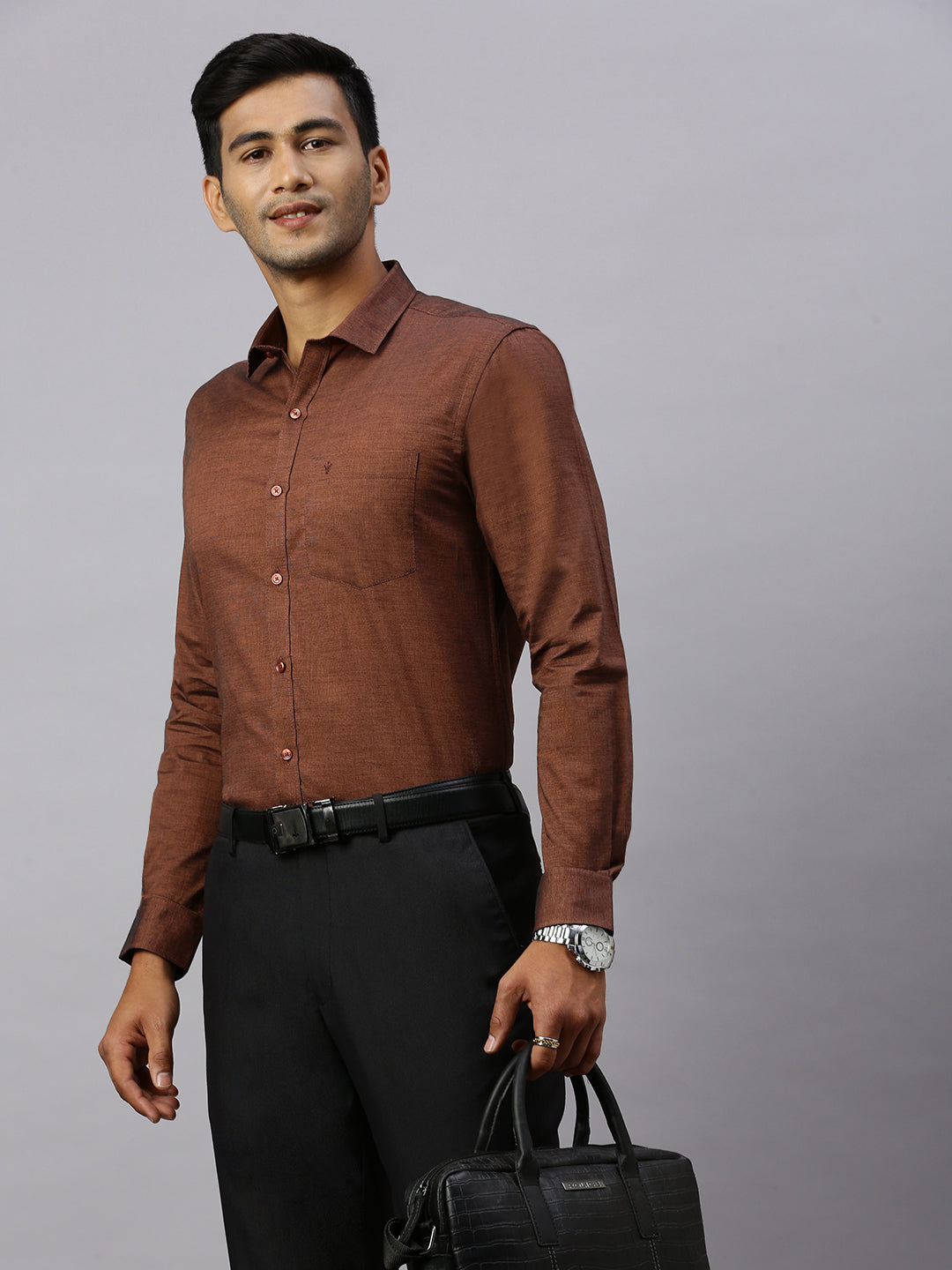 Men 100% Cotton Brown Shirt CL8 GF8