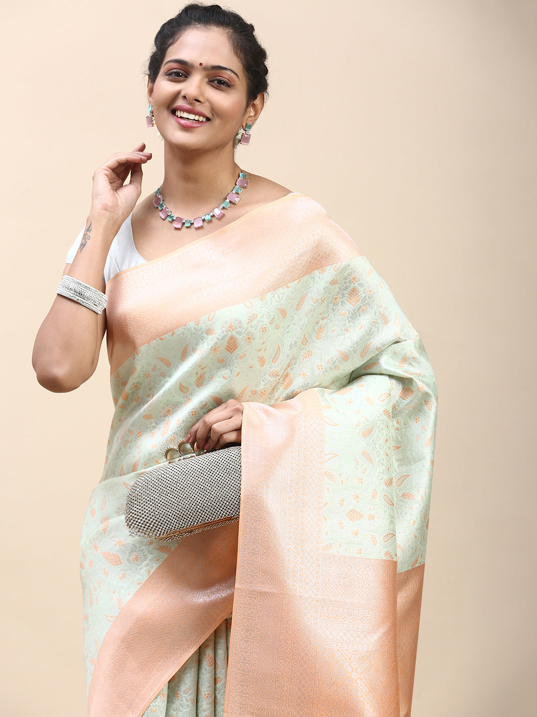 Women Semi Silk Saree Green SS287