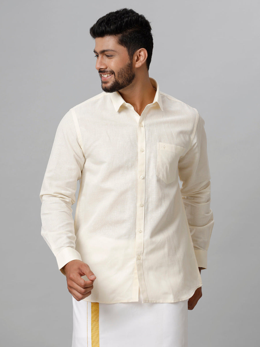 Mens Linen Cotton Formal Cream Full Sleeves Shirt LF12