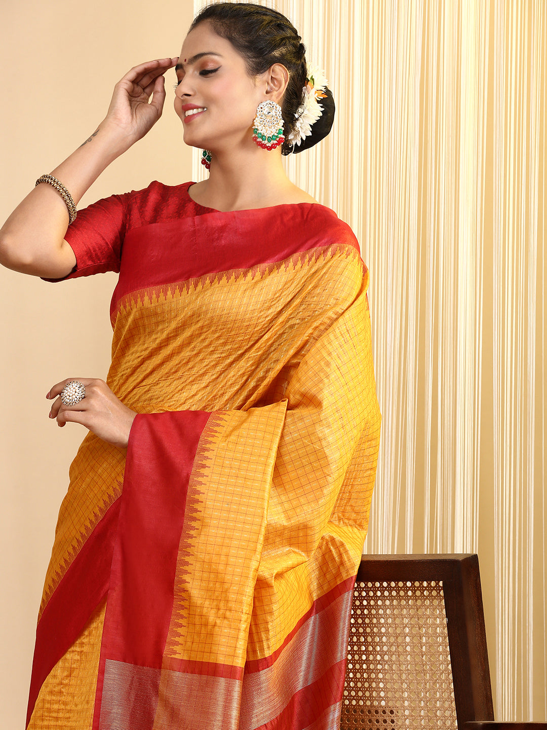 Womens Semi Tussar Weaving Saree Yellow ST182