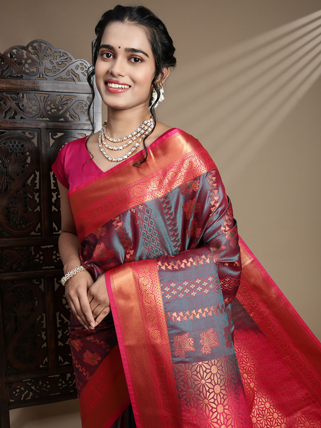 Couple Combo Shirt & Dhoti Set with Saree Grey ASS116