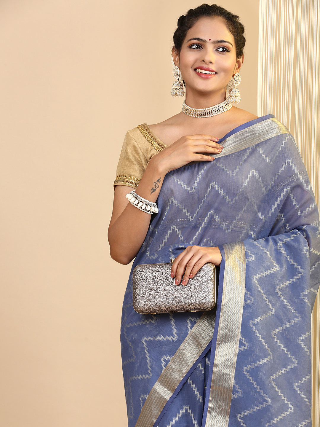 Women Semi Cotton Saree Blue SCS100