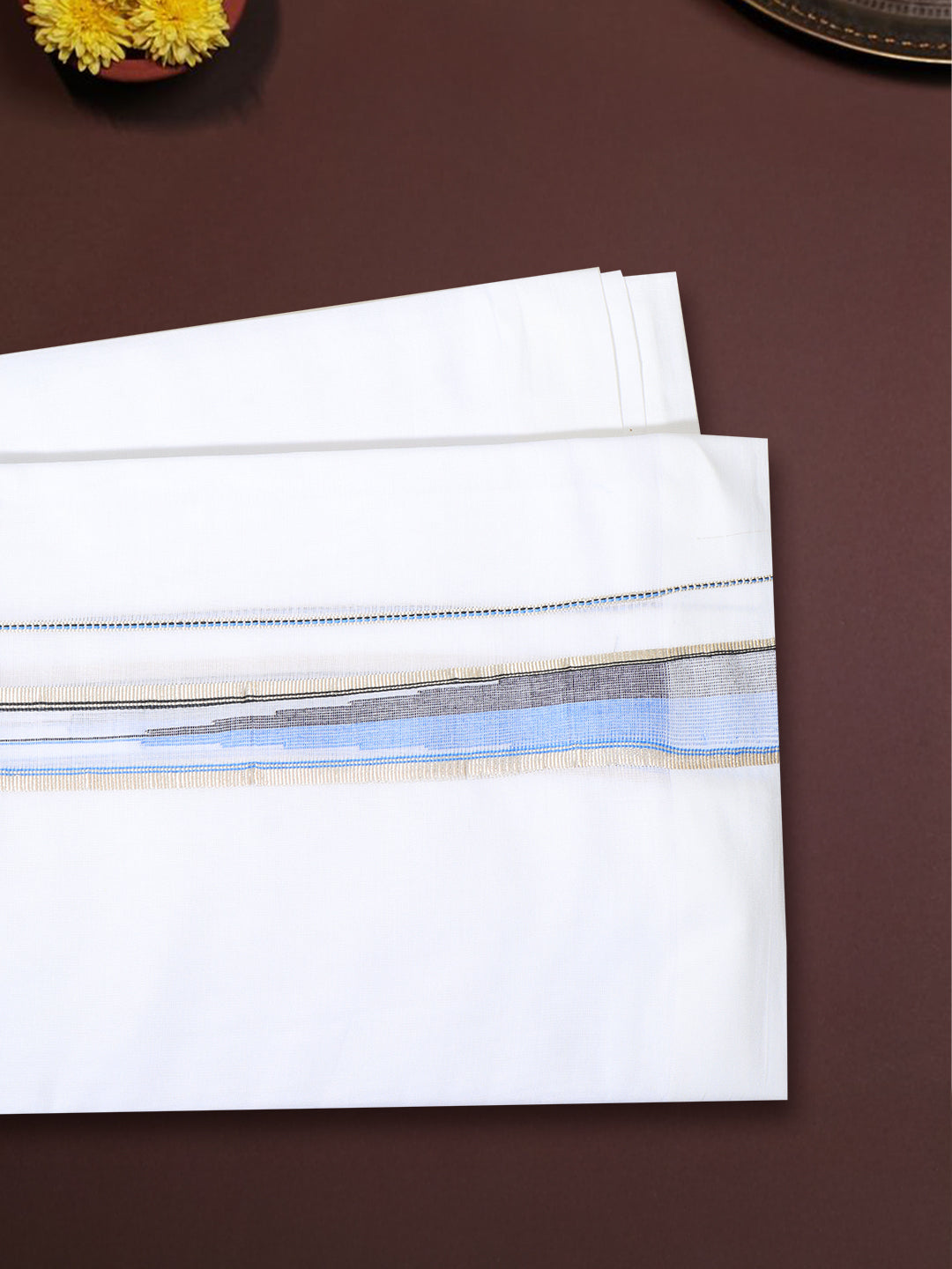 Men 100% Cotton Double Layer White Dhoti with Fancy Jari Border Luxury Club LCFJ03