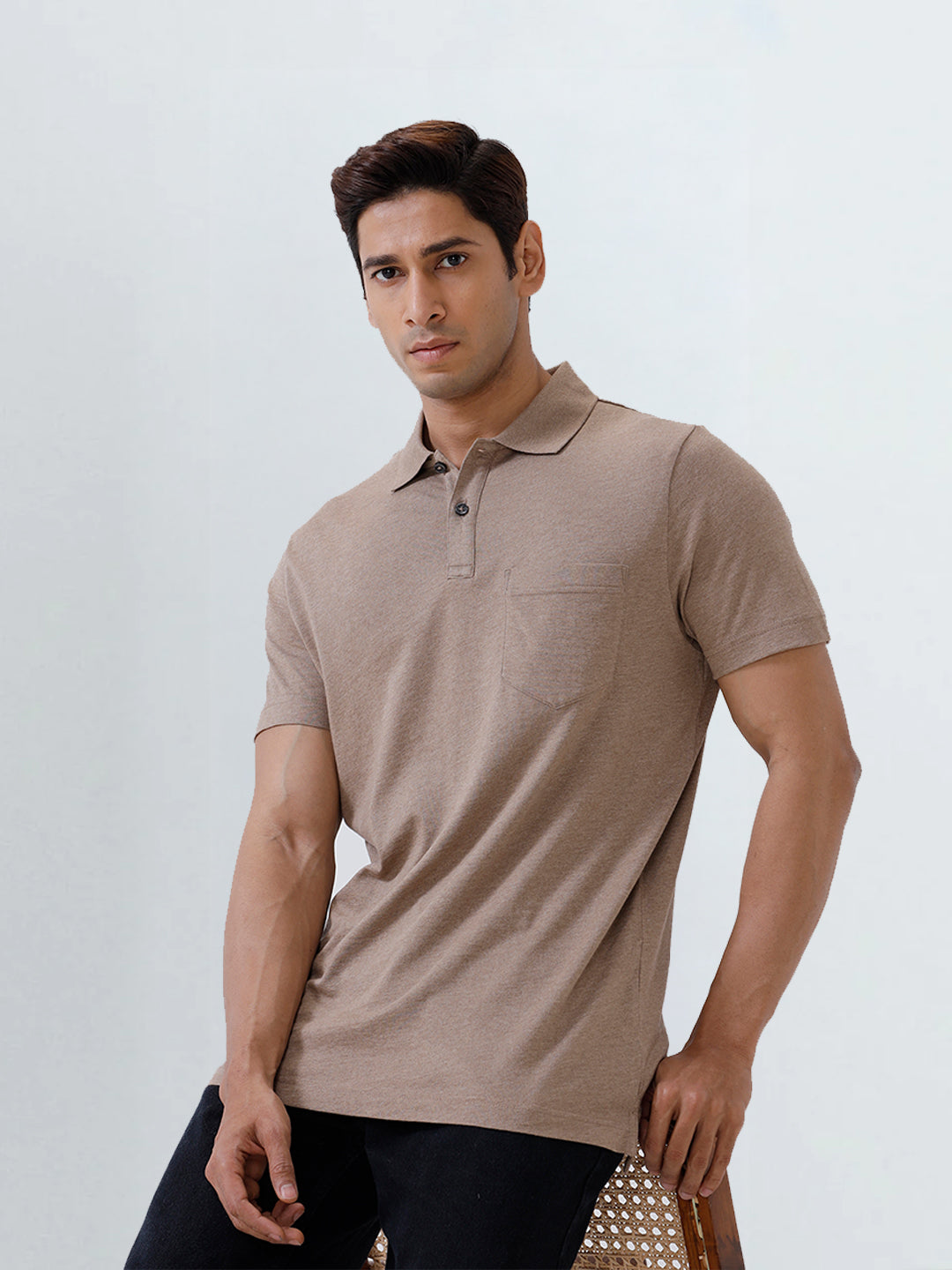 Men TENCEL™ Modal Fibers with Micro technology Polo T-Shirt Brown Heather EMP9