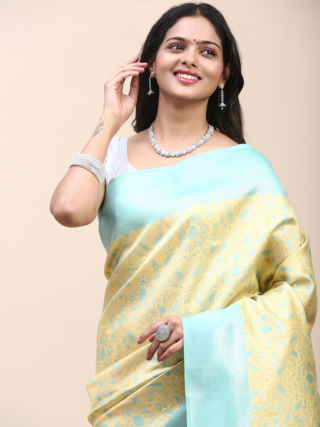 Women Semi Silk Saree Yellow SS297