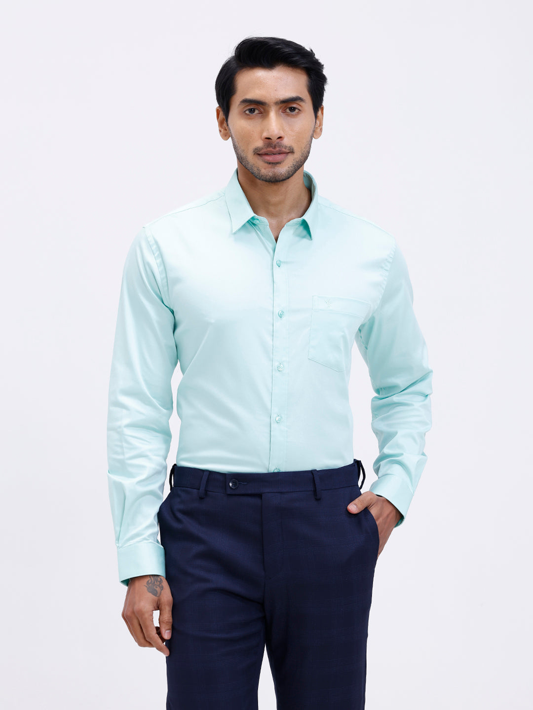 Men Cotton Blend Shirt Snowmint Green T53 ACT10