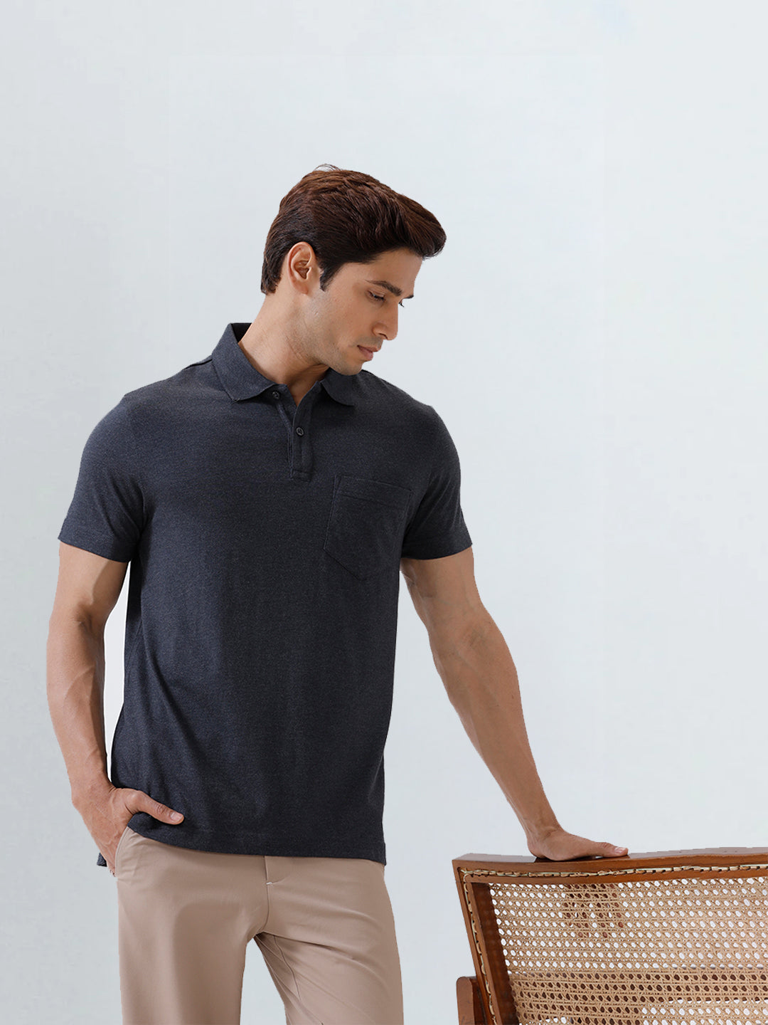 Men TENCEL™ Modal Fibers with Micro technology Polo T-Shirt Charcoal EMP5