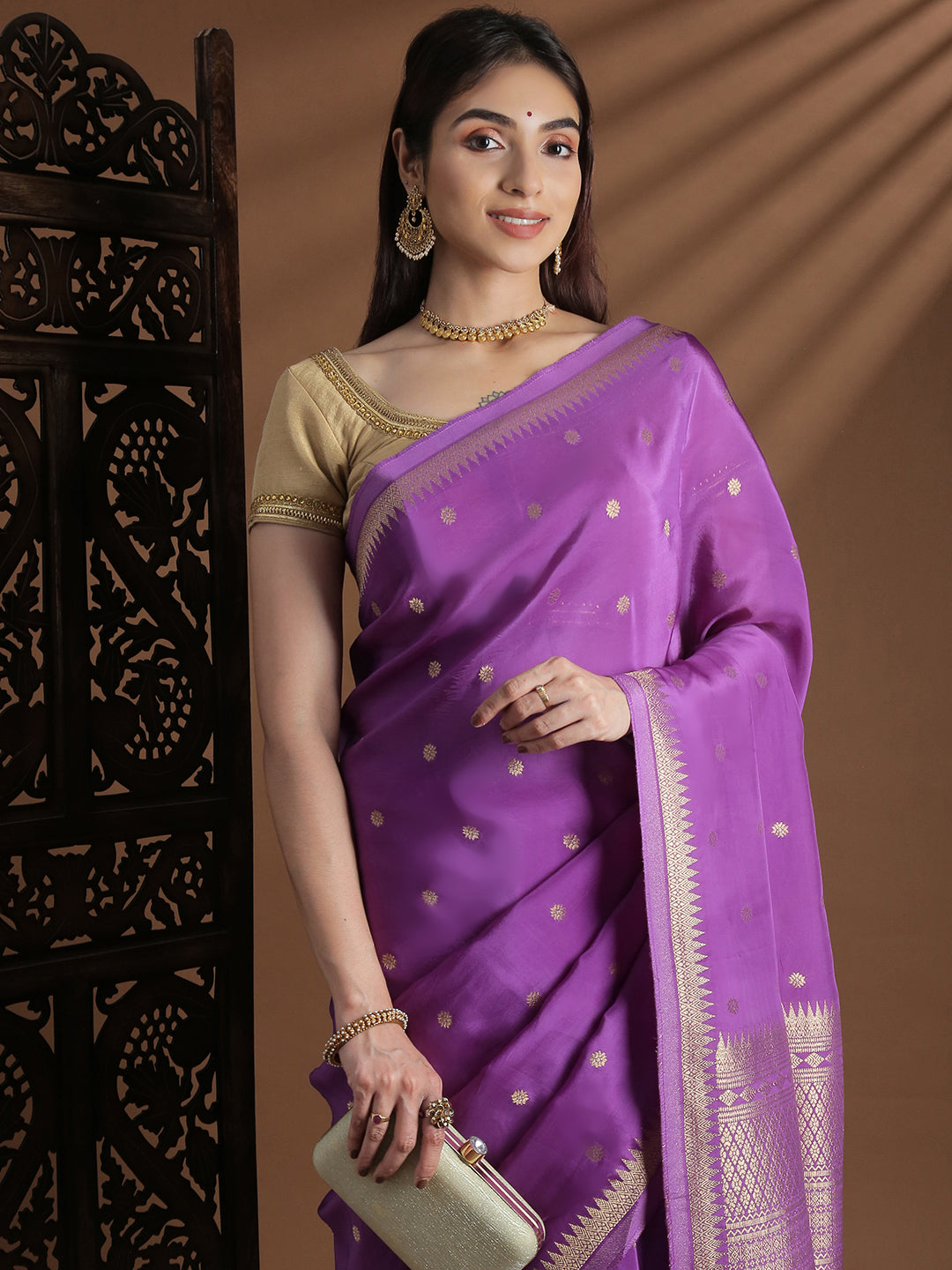 Women Semi Mysore Silk Saree Dark Lavender SS401