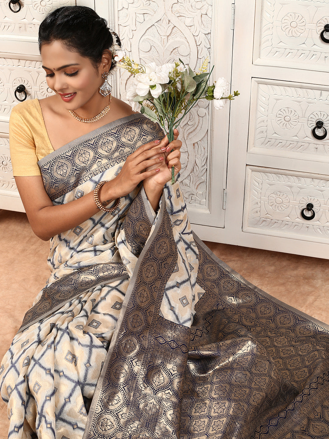 Women Semi Silk Saree Blue SS214