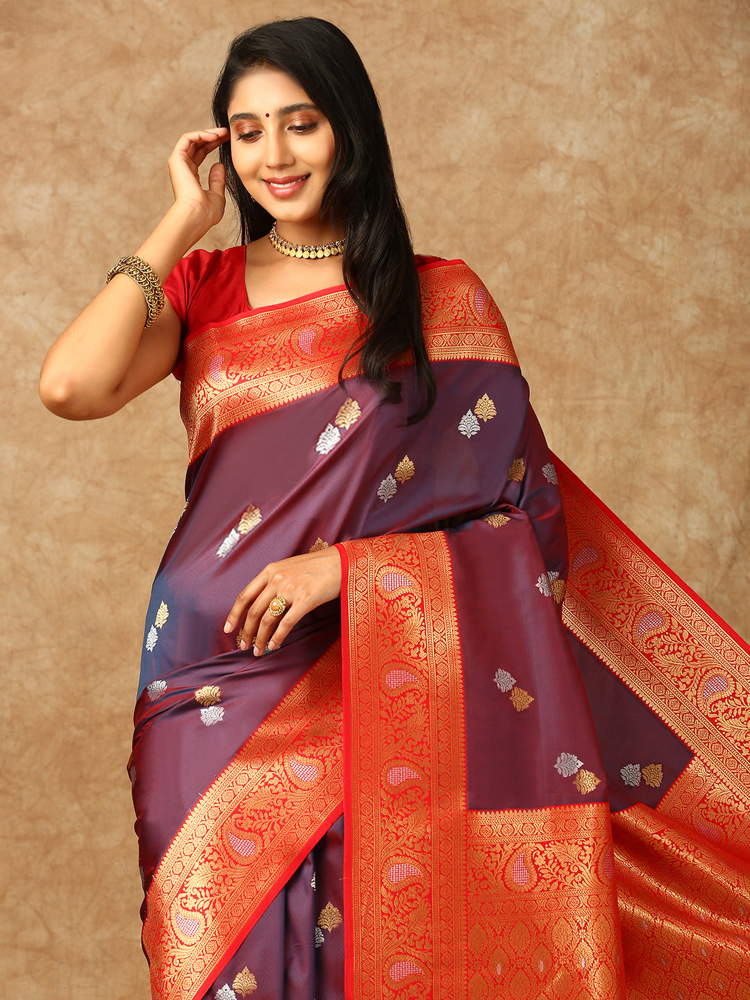 Women Semi Silk Saree Violet SS311