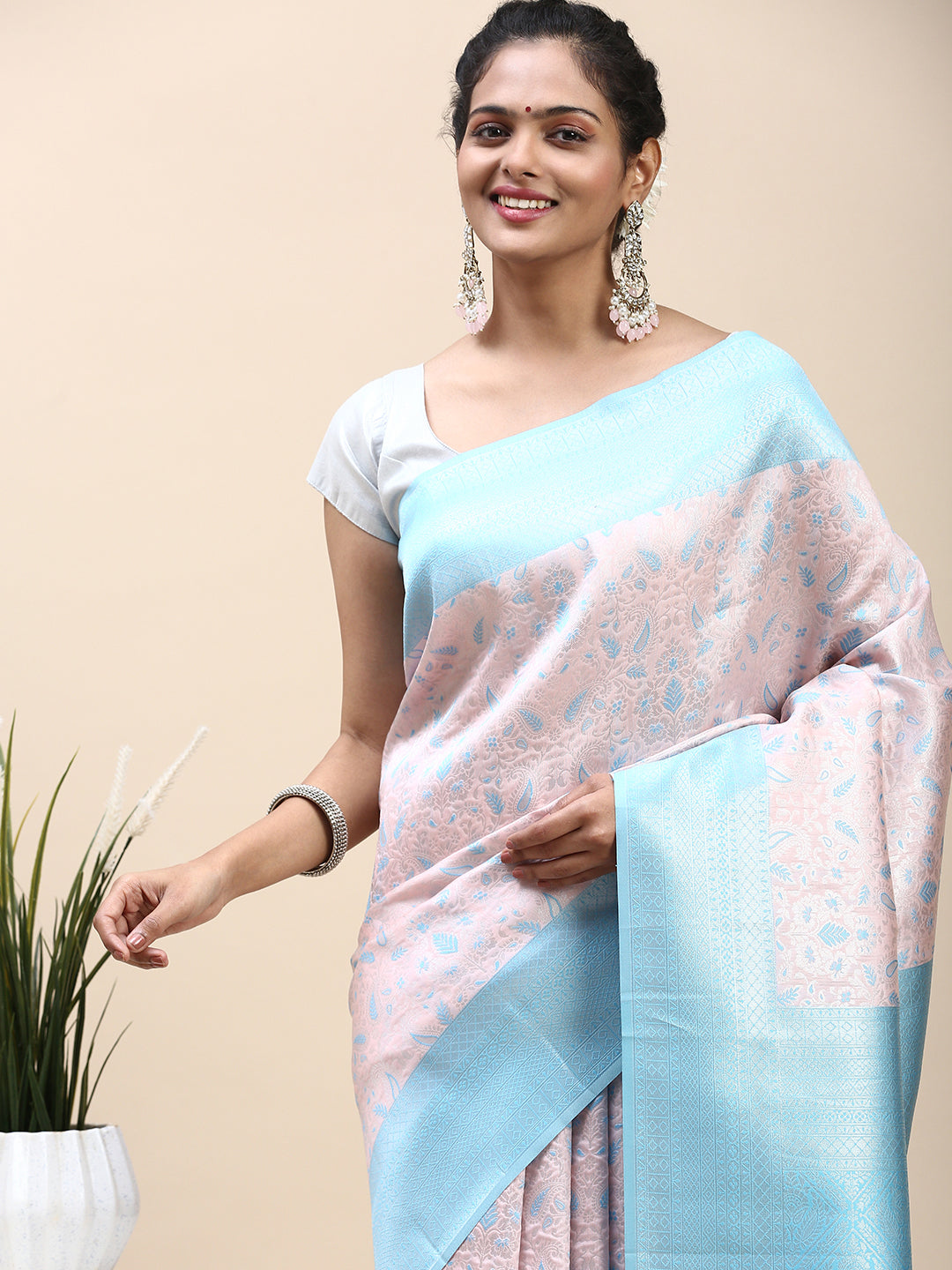 Women Semi Silk Saree Pink SS291