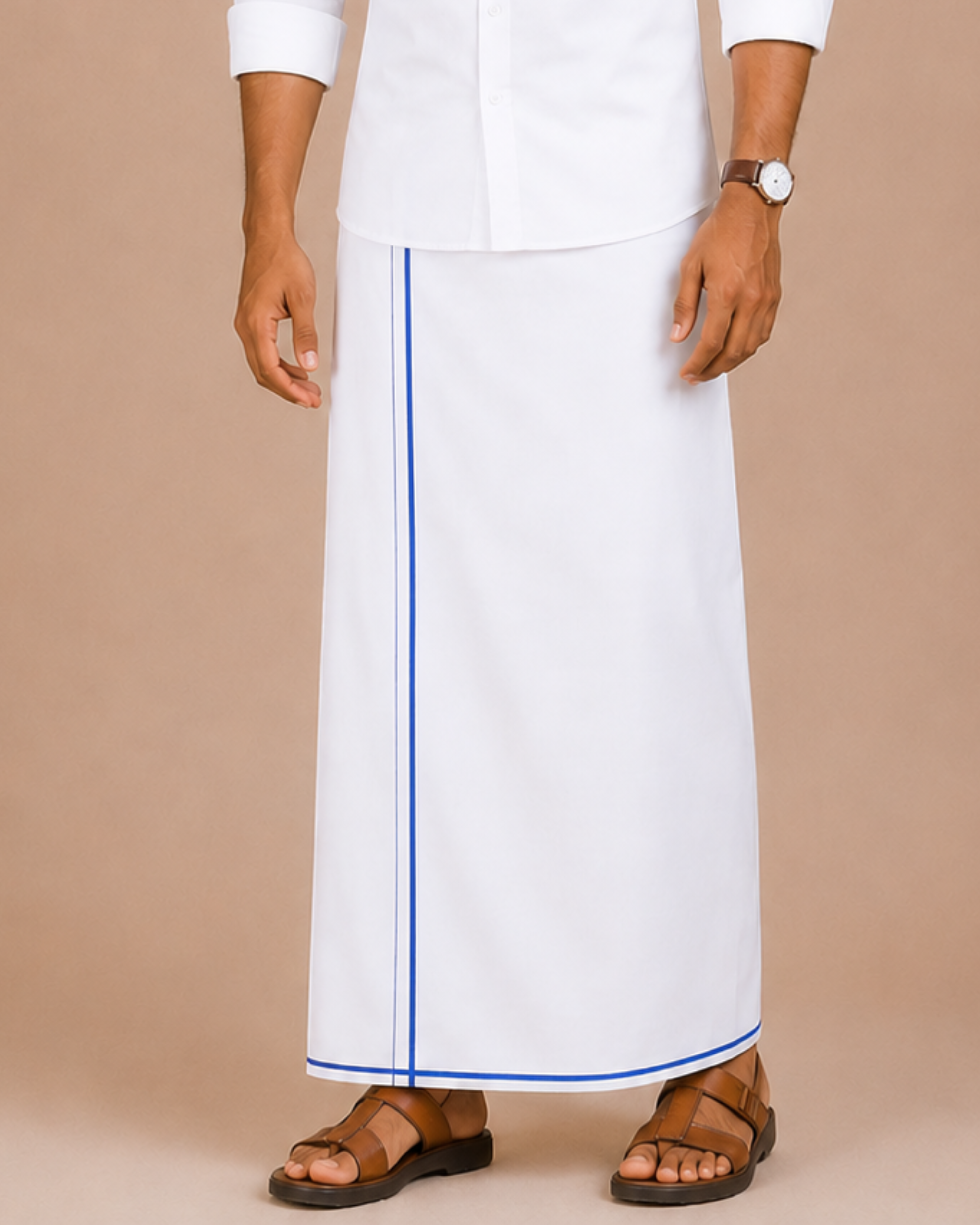Men 100% Cotton Single Layer White Dhoti with Small Border Smart Nice SN02