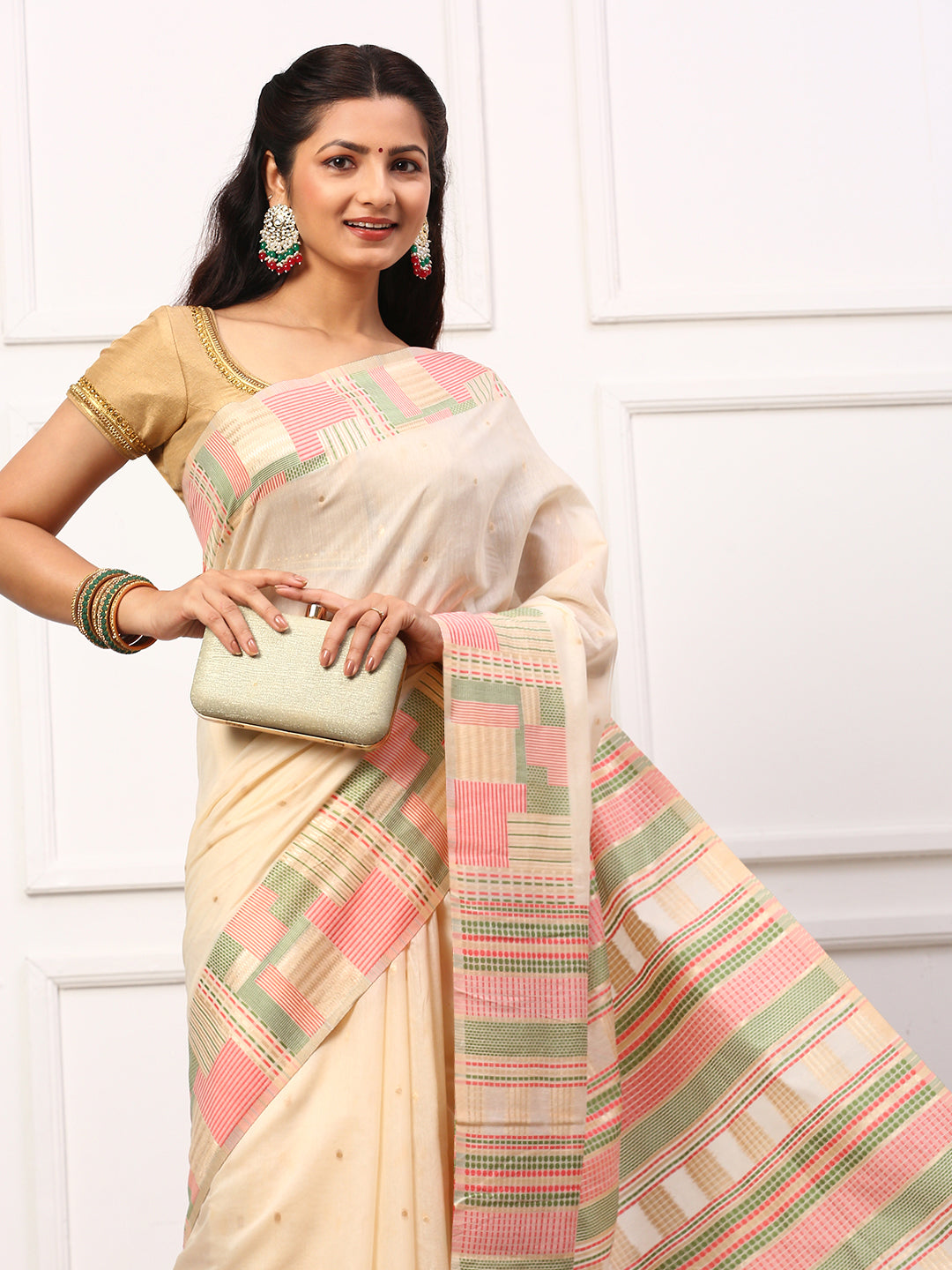 Women Semi Silk Saree Cream SS247