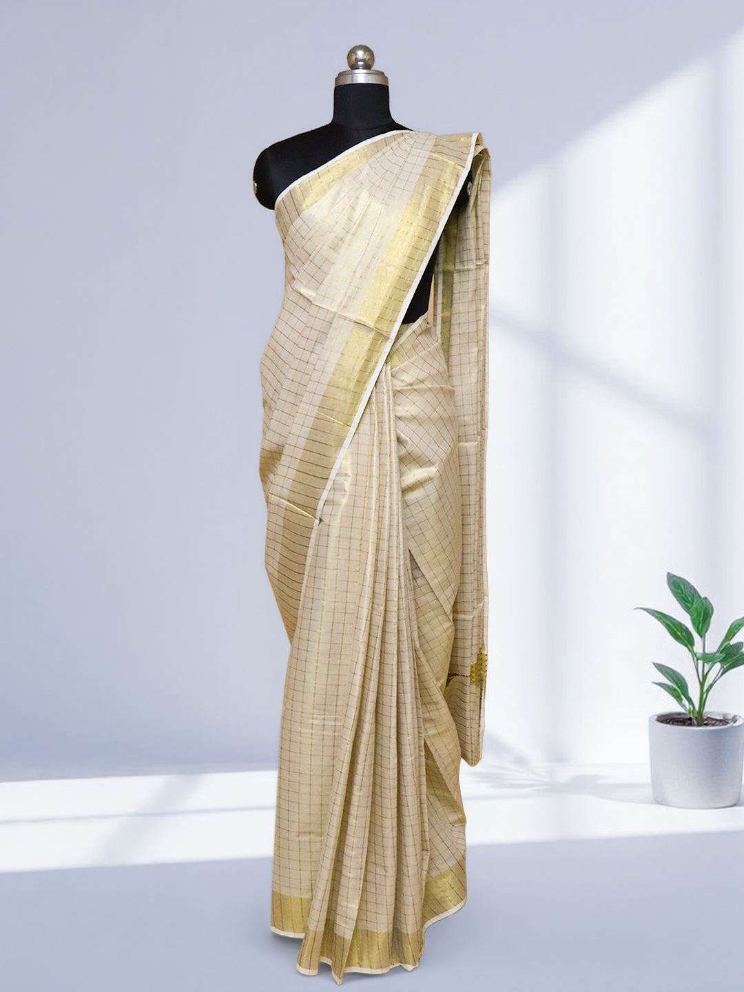 Women Kerala Tissue Gold Checks Saree KS210