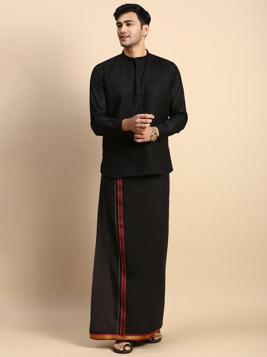 Men Short Length Pocket Kurta Black KP6