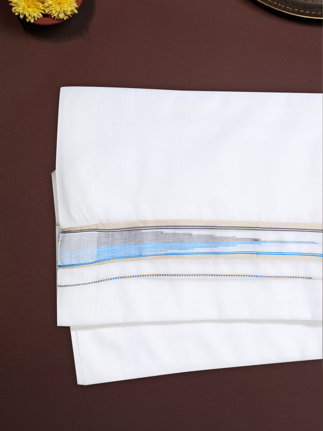 Men 100% Cotton Double Layer White Dhoti with Fancy Jari Border Luxury Club LCFJ06