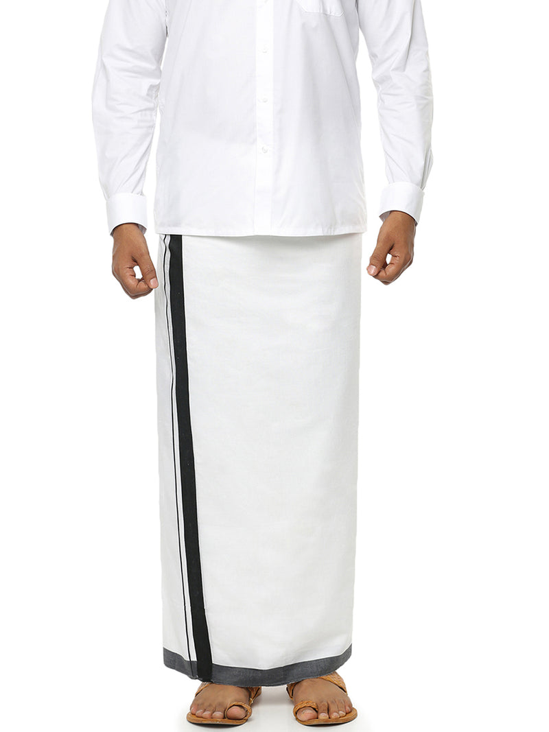 Mens Double Dhoti White with Black Plain Border Terra Special