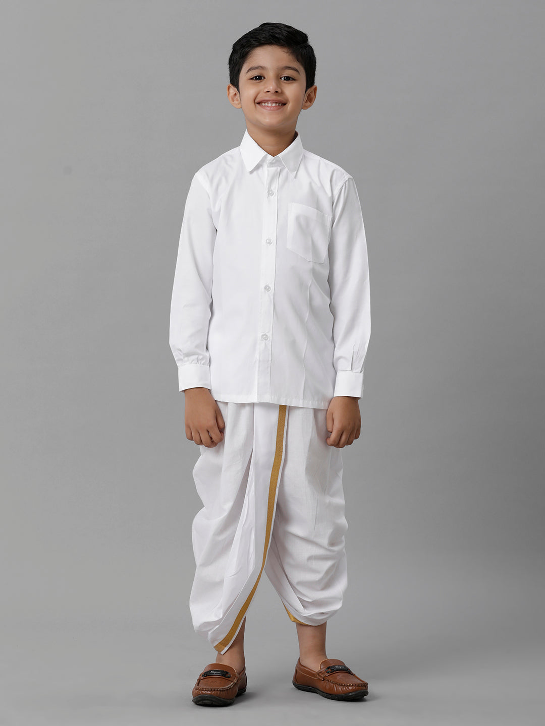 Boys Cotton White Full Sleeves Shirt Panchakacham Combo