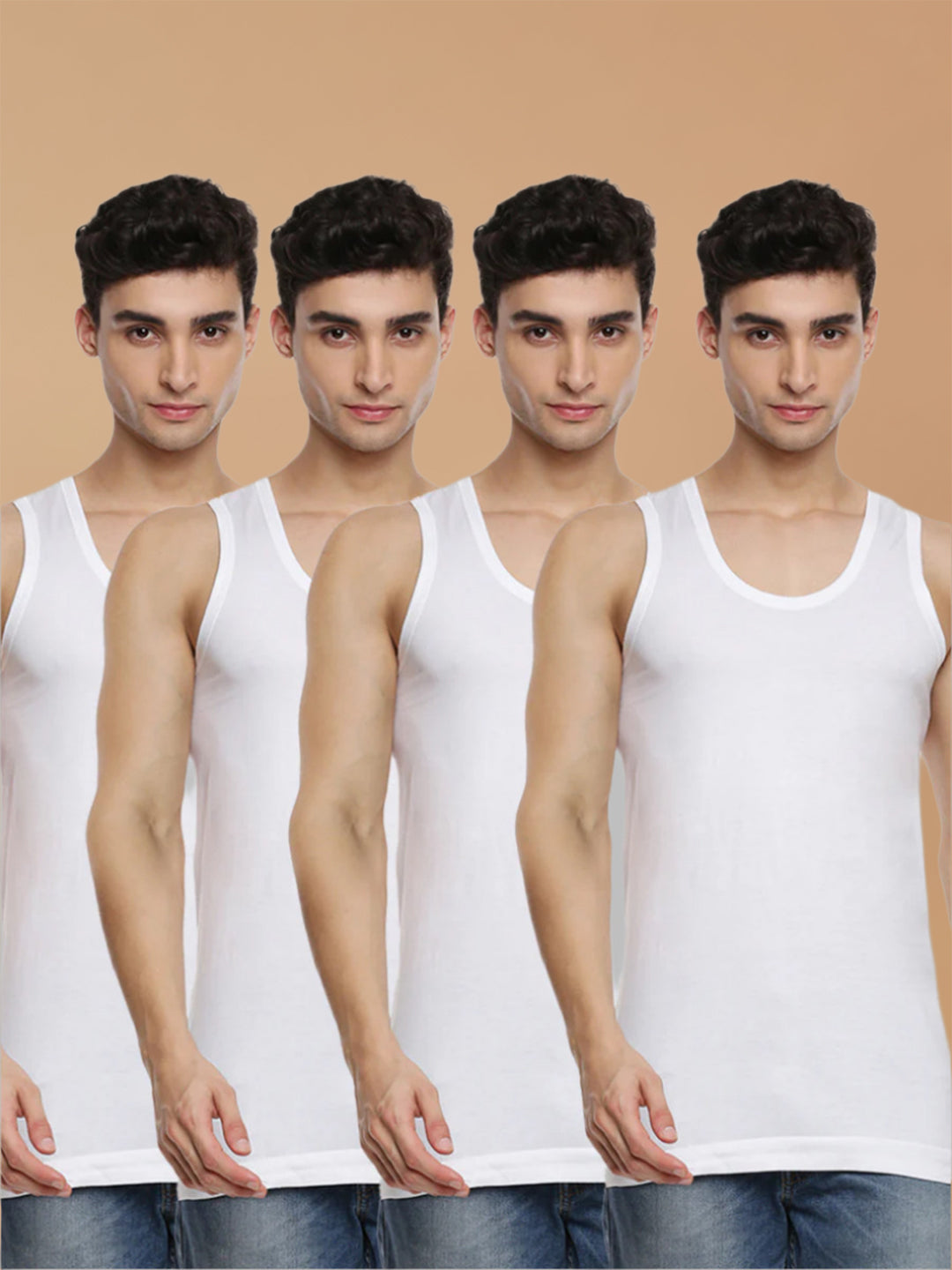 100% Combed Cotton White Vest RN Sukra Value Pack (Pack of 4)