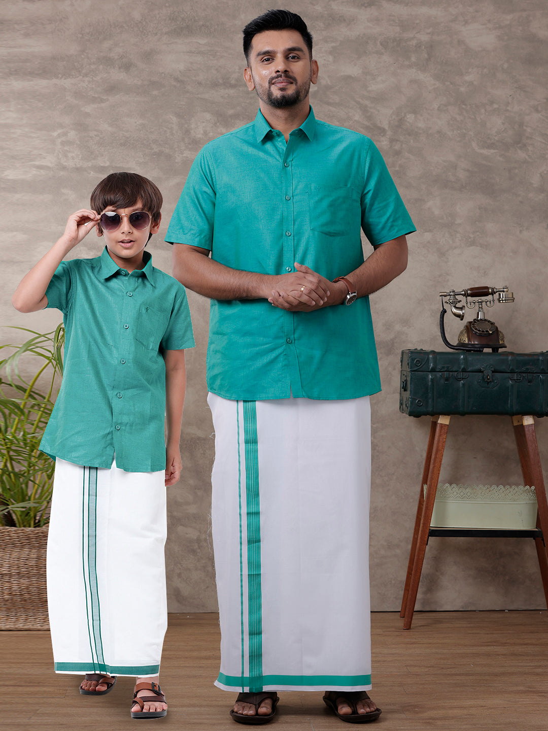 Like Father Like Son Half Sleeves Combo Set Green