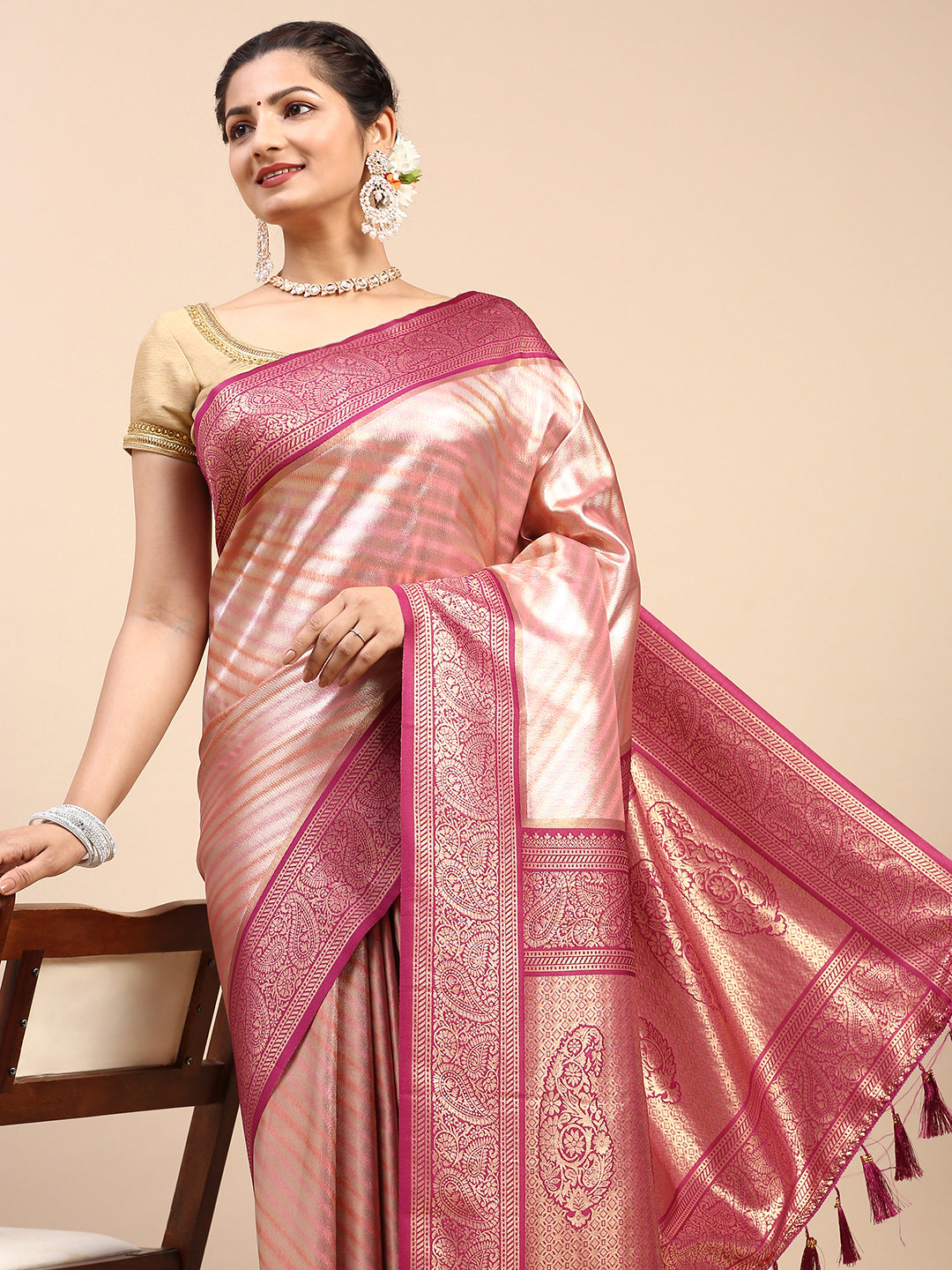 Womens Semi Silk Saree Pink SS228