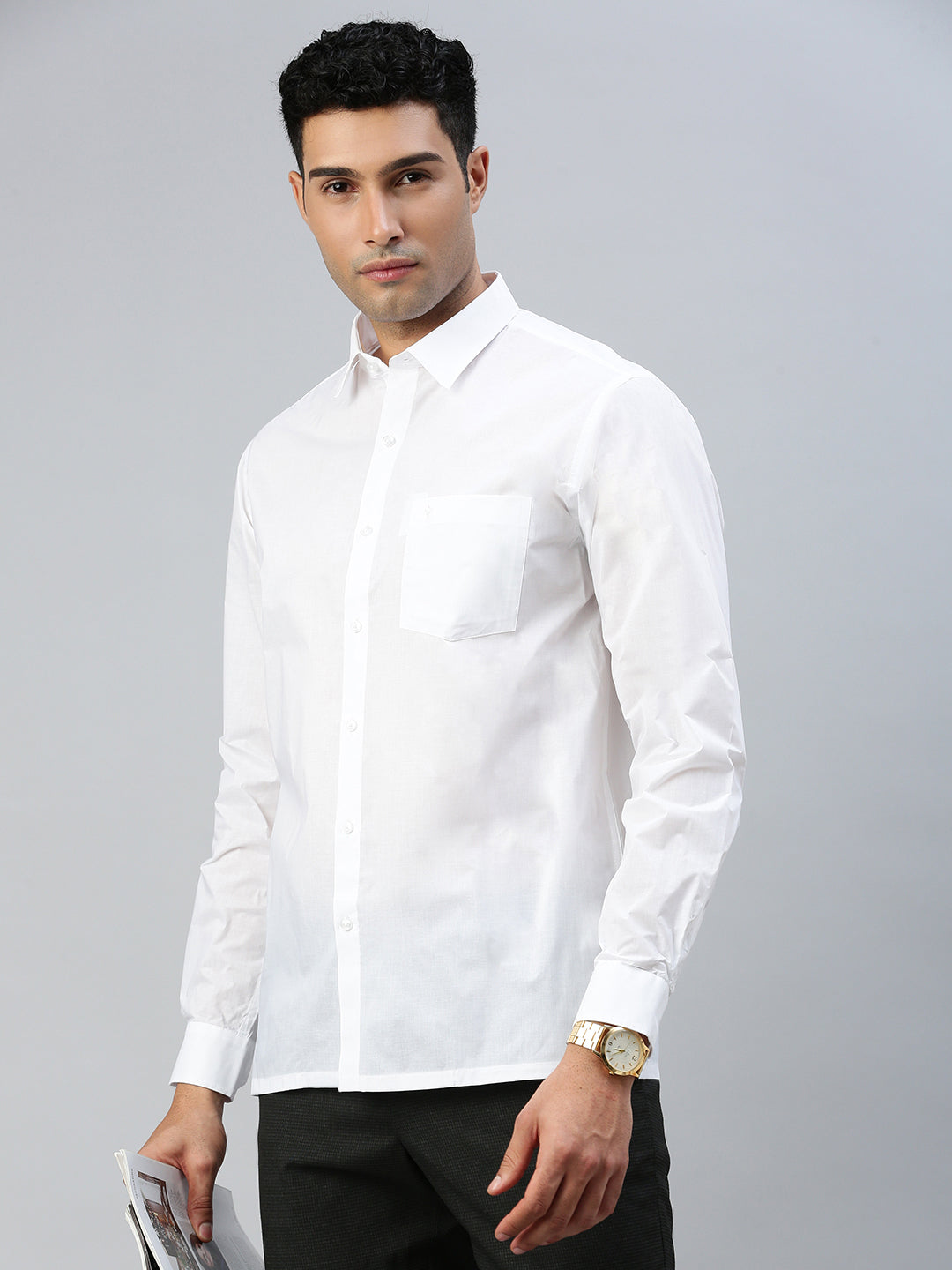 Mens 100% Cotton Royal Look White Shirt - Justice White