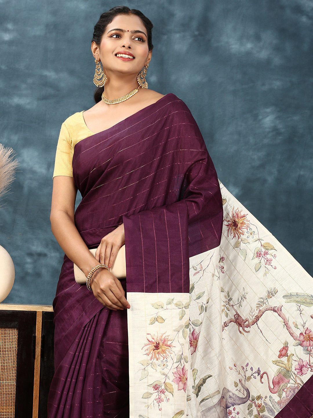 Womens Semi Tussar Saree Maroon ST164