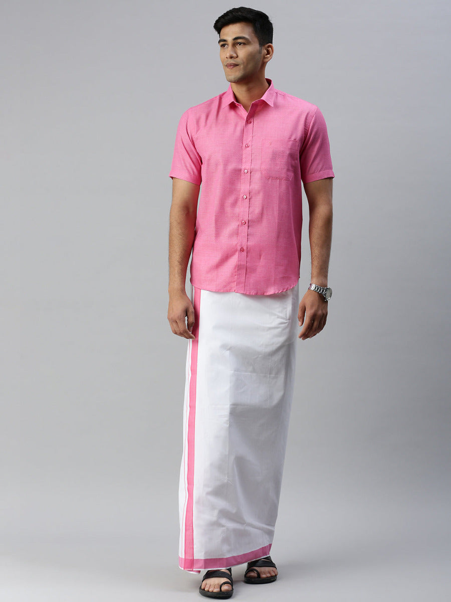 Men Matching Border Dhoti & Half Sleeves Shirt Set Trendy CC10