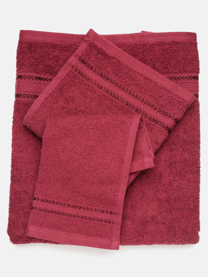 Premium Soft & Absorbent Maroon Terry Hand Towel, Face Towel & Bath Towel 3 in 1 Combo