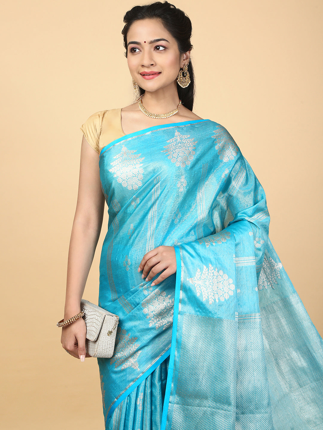 Couple Combo Shirt & Dhoti Set with Saree Blue SS322