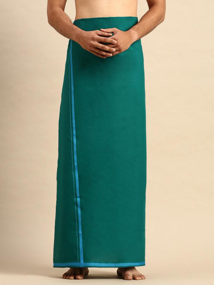 Mens Devotional Dhoti with Big Border Sukiran Green