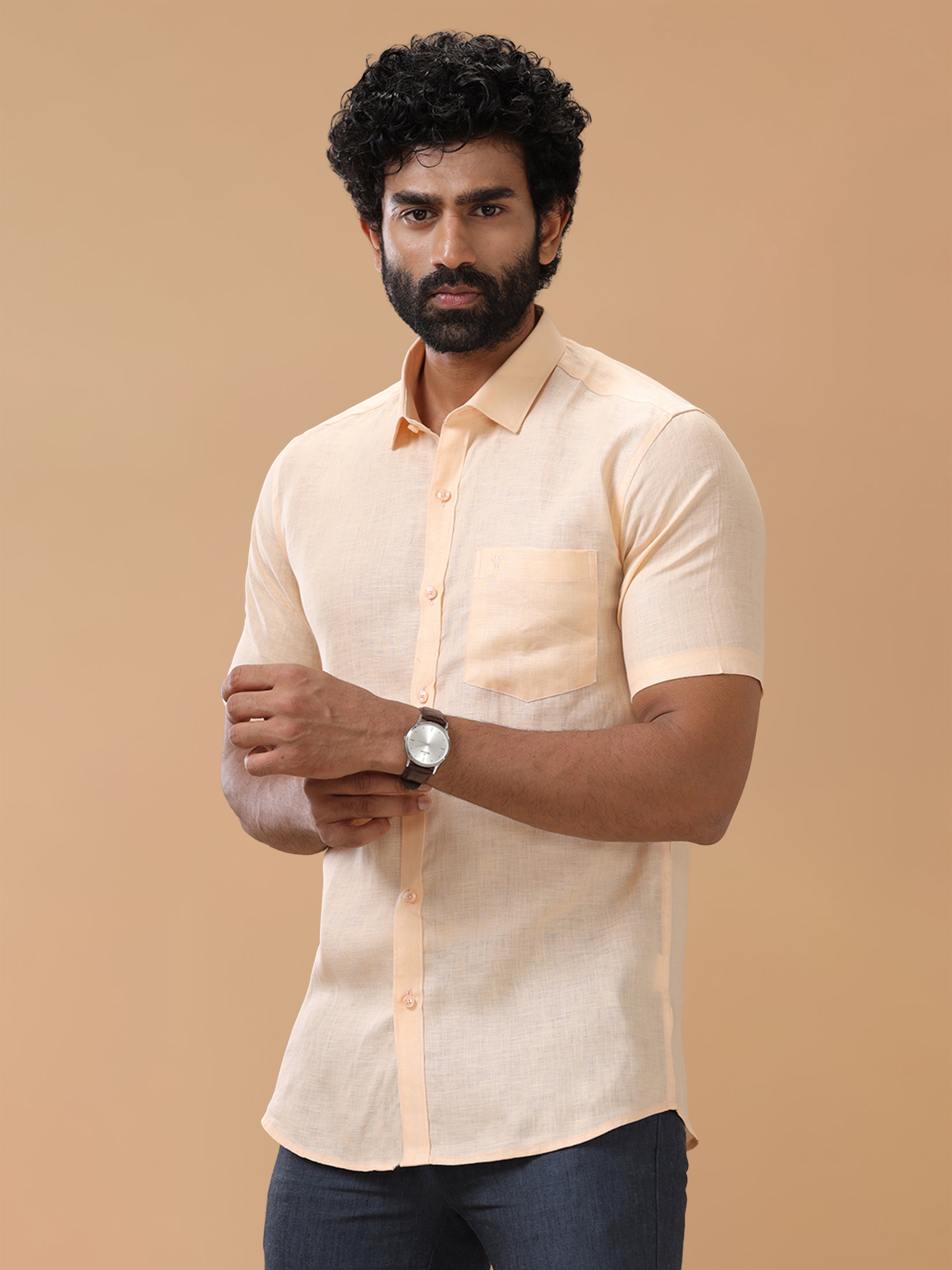 Pure Linen Pale Orange Smart Fit Shirt L88