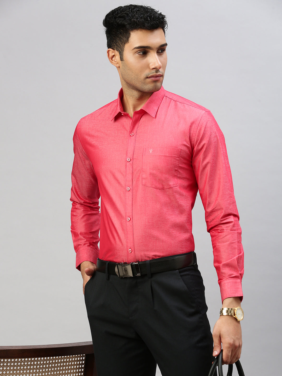 Men Cotton Rich Shirt Reddish Pink T46 TV2