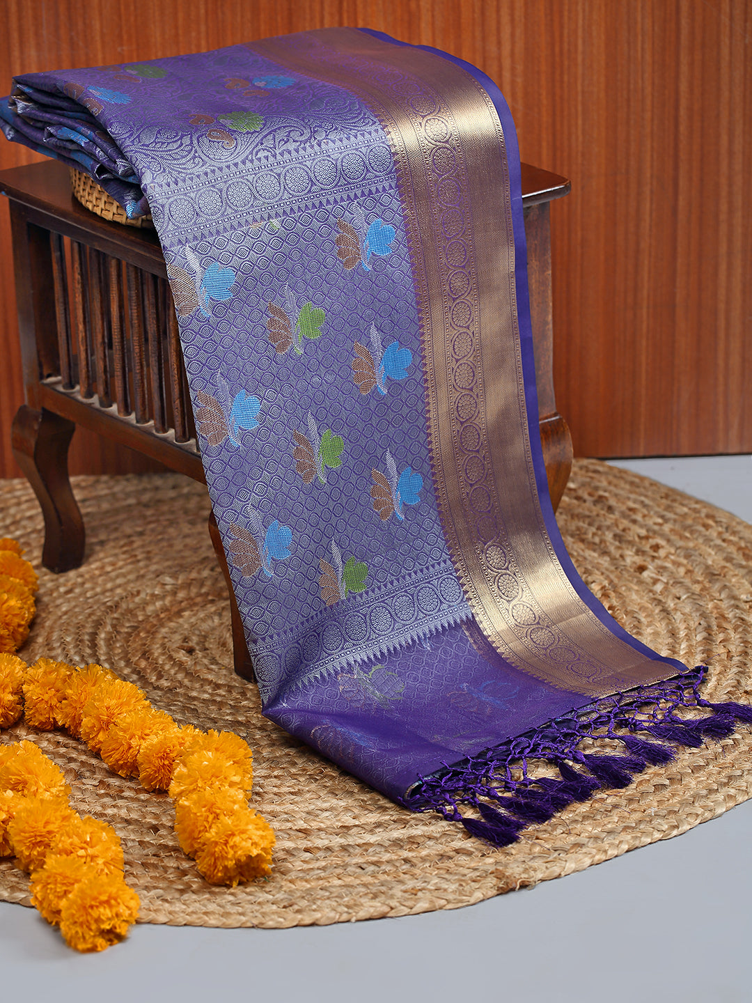 Women Semi Kora Cotton Weaving Saree Blue -SCS71