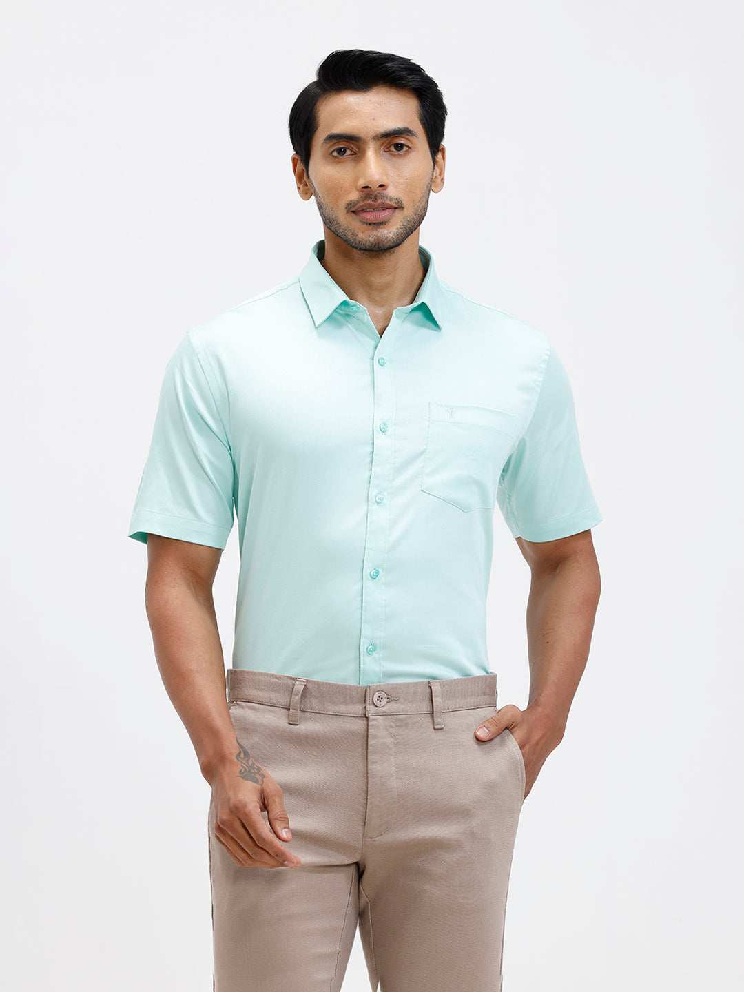 Men Cotton Blend Shirt Snowmint Green T53 ACT10