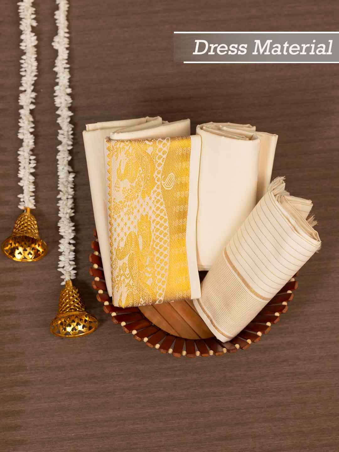 Women Kerala Traditional Cream Cotton Dress Material DM315