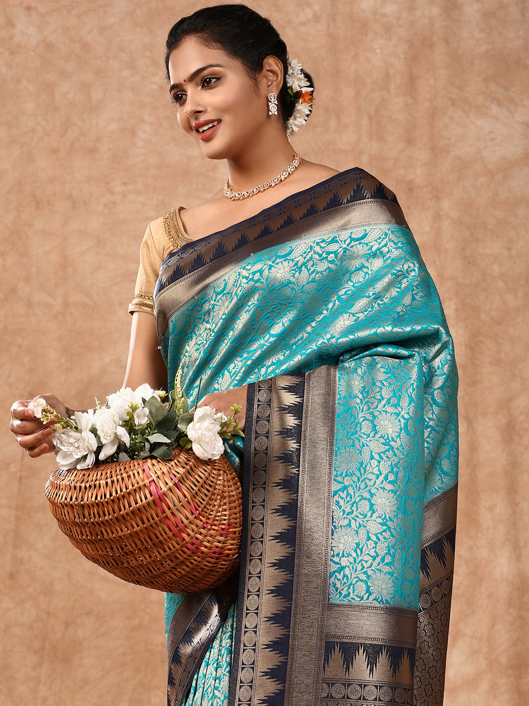 Women Semi Silk Saree Blue SS207