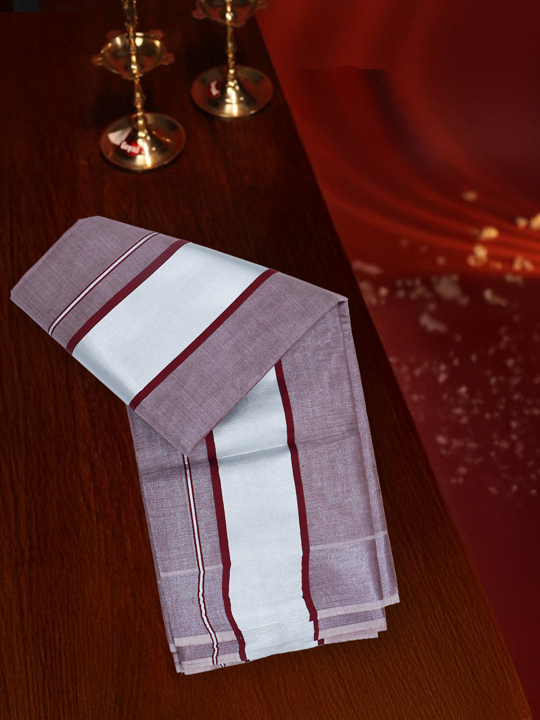 Men Tissue Silver Jari Border Panchakacham with Angavasthram Set (9+5) Gangotri GGC03