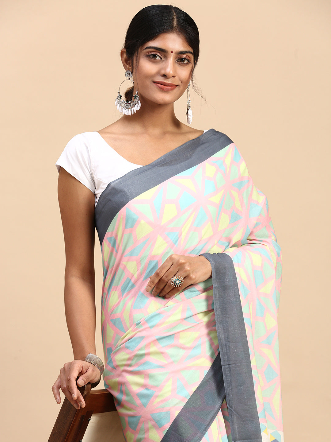 Women Organic Cotton Saree Pink PCS111