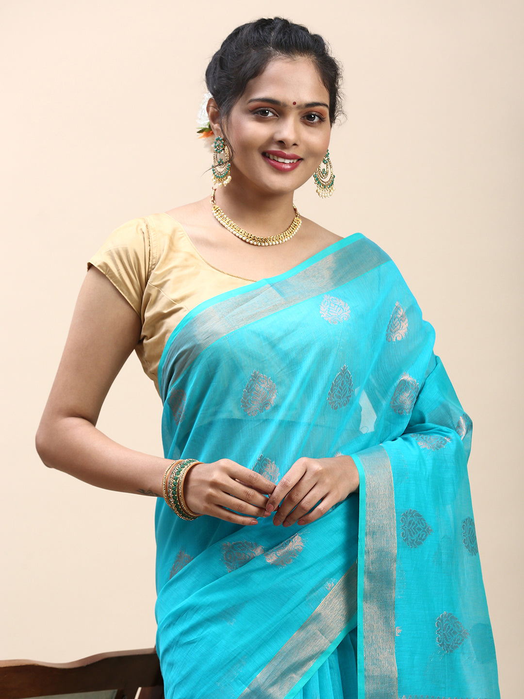 Women Semi Cotton Saree Blue SC28