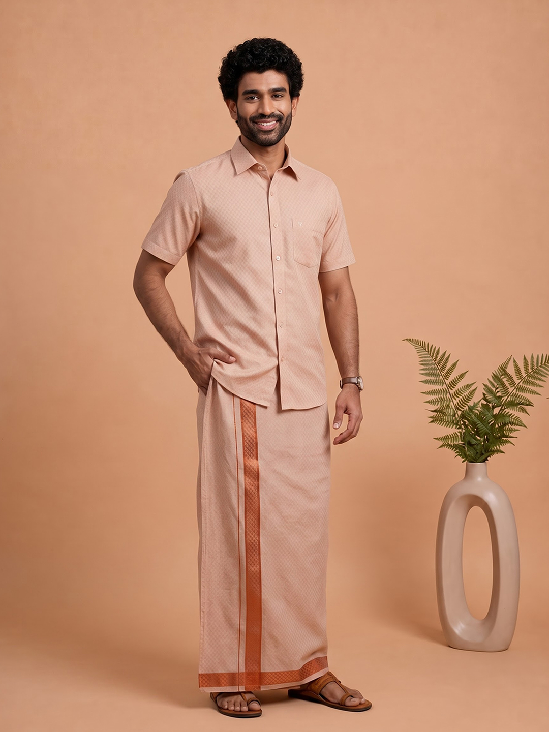 Tissue Copper Jacquard Shirt & Dhoti Set (2-in-1) | CD12