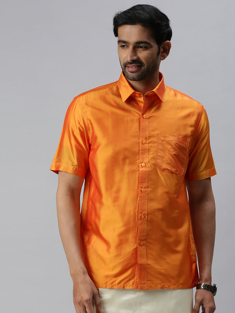 Men Silk Feel Golden Orange Half Sleeves Shirt SFC01