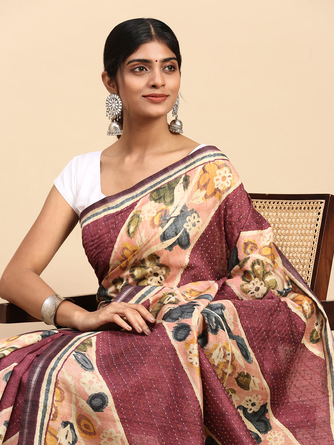 Women Semi Tussar Saree Purple ST187