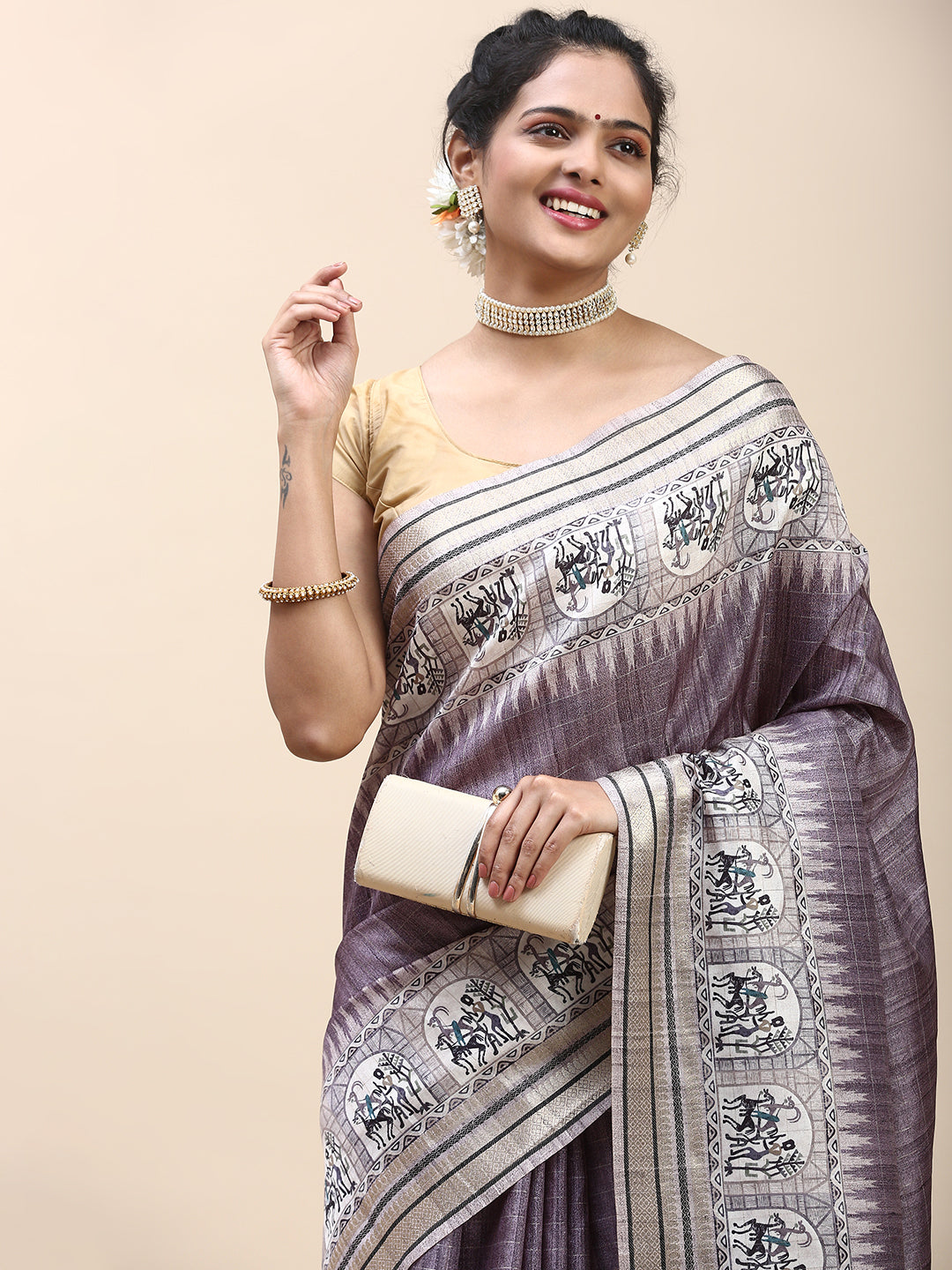 Women Semi Tussar Saree Purple ST196