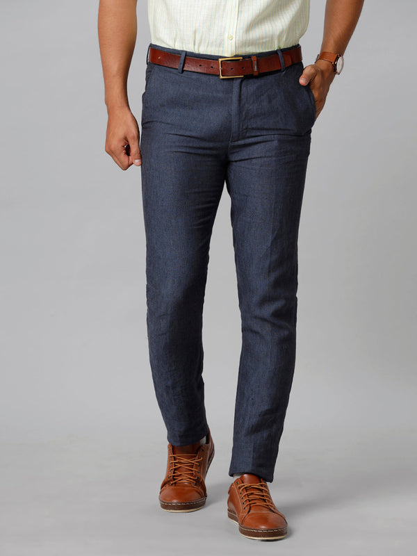 Mens Linen Cotton Trim Fit Grayish Blue Pants