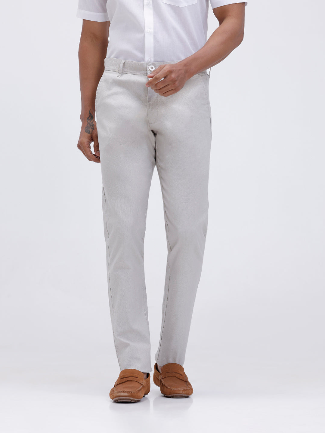 Men Linen Cotton Smart Fit Pant OffWhite
