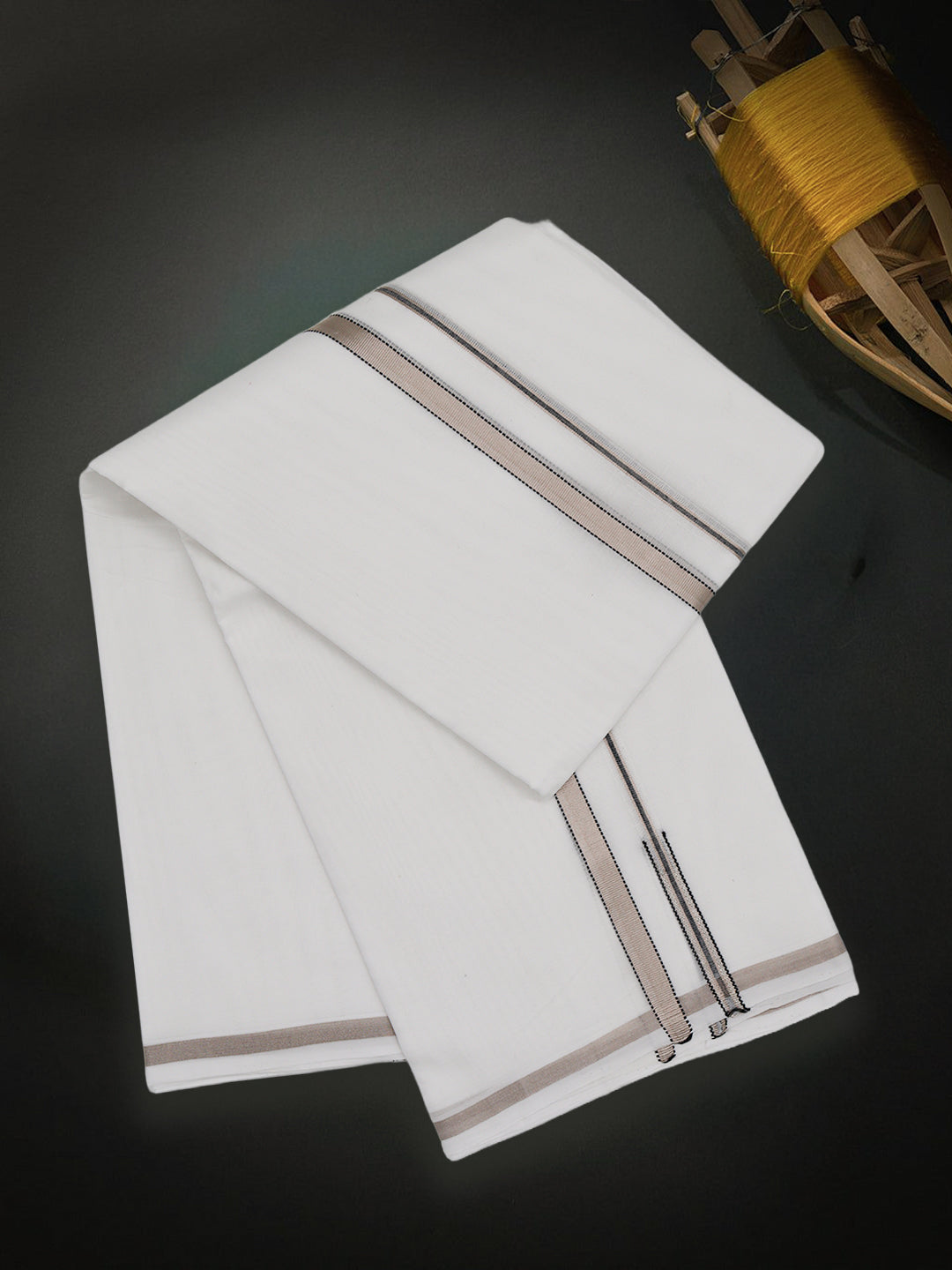 Men Premium Handloom White Dhoti with Fancy Border HLM69