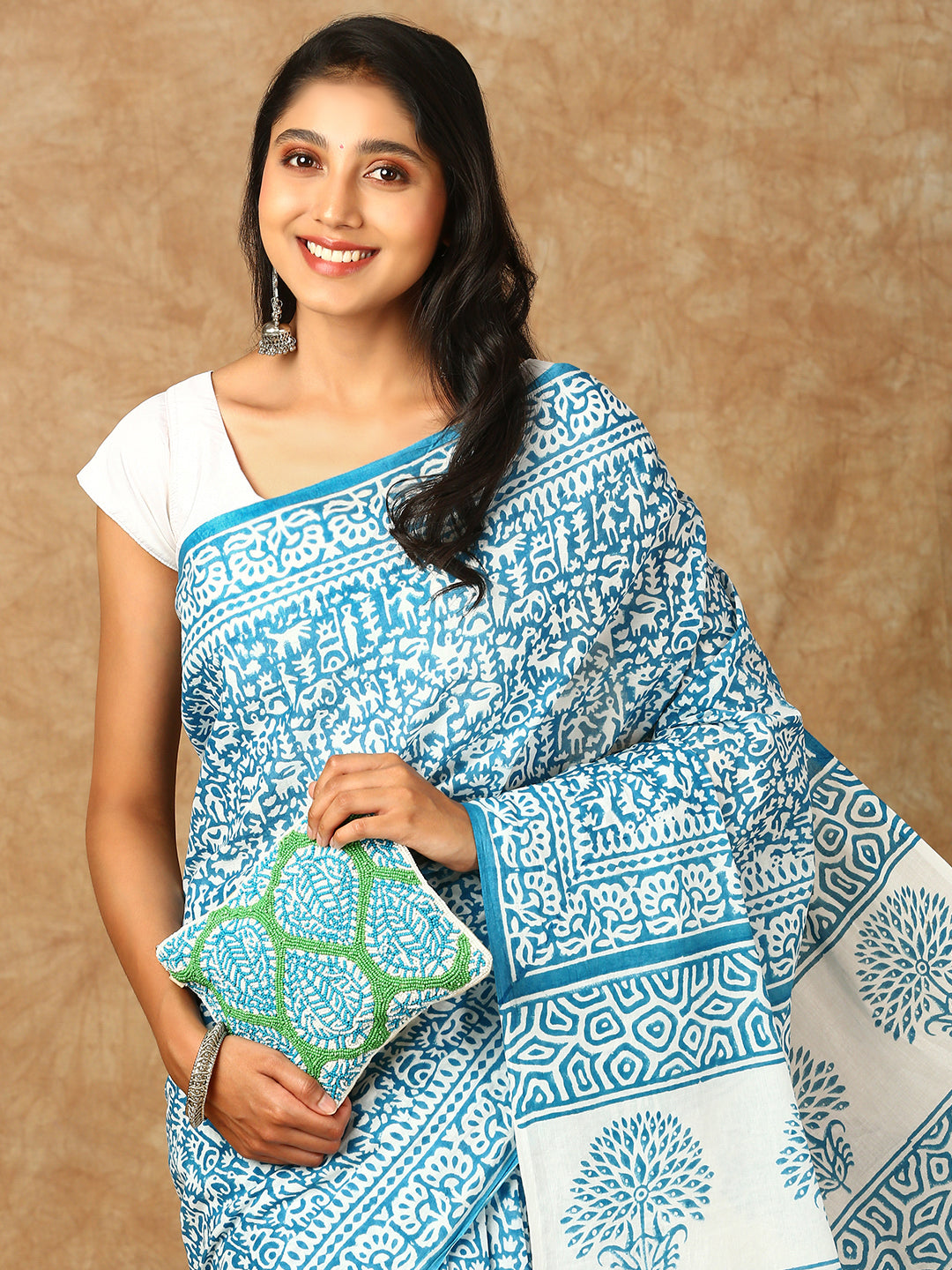 Women Premium Cotton Saree Blue PCS131