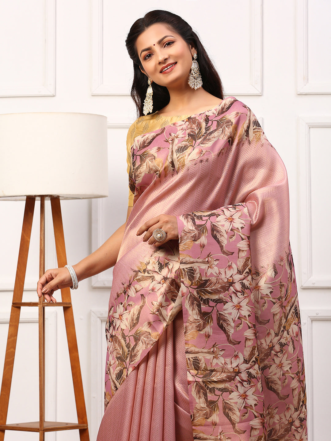 Womens Semi Silk Saree Pink SS224