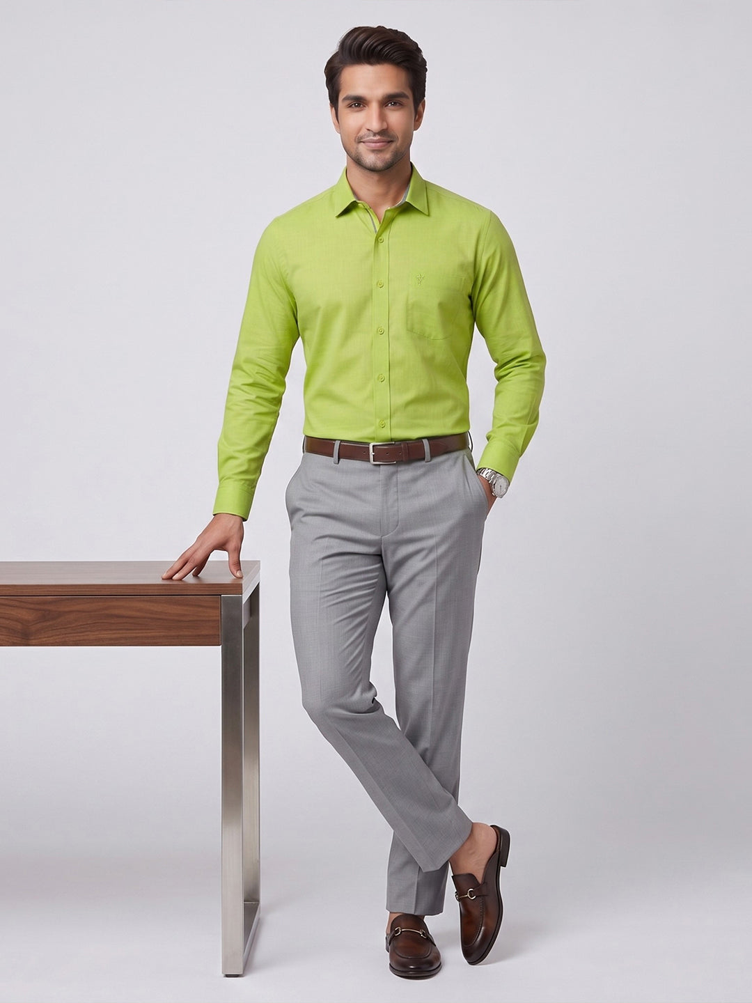Pack of 2 | 100% Cotton Smart Fit Shirts - Pink & Yellowish Green